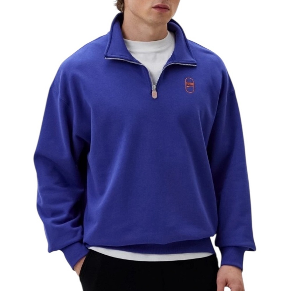 Puma Men's Downtown 180 Half-Zip Casual Relaxed Cotton Sweatshirt Medium Blue
